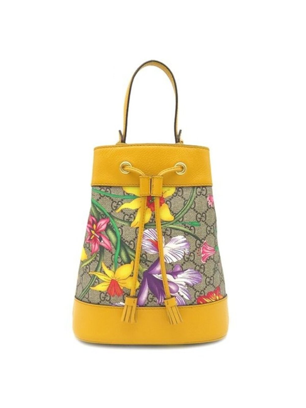 Gucci 2-Way Bag GG Flora Small Bucket Supreme Canvas Yellow Multicolor Gold Bag